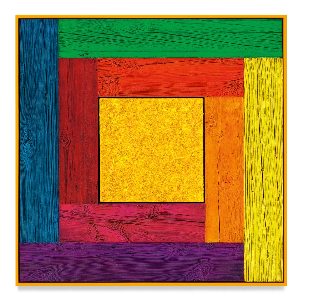 Douglas Melini

Untitled (Tree Painting, Full Spectrum/Yellow), 2019

Oil on linen and acrylic stain on reclaimed wood with artist frame

42h x 42w in

&amp;nbsp;